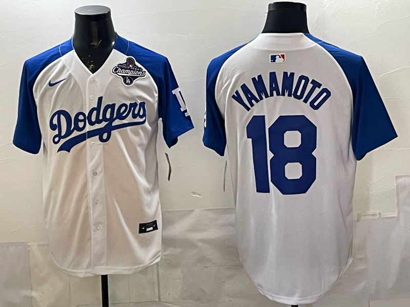 Men Nike 2026 Los Angeles Dodgers #18 Yamamoto White Blue Game MLB Jersey 12087->los angeles dodgers->MLB Jersey